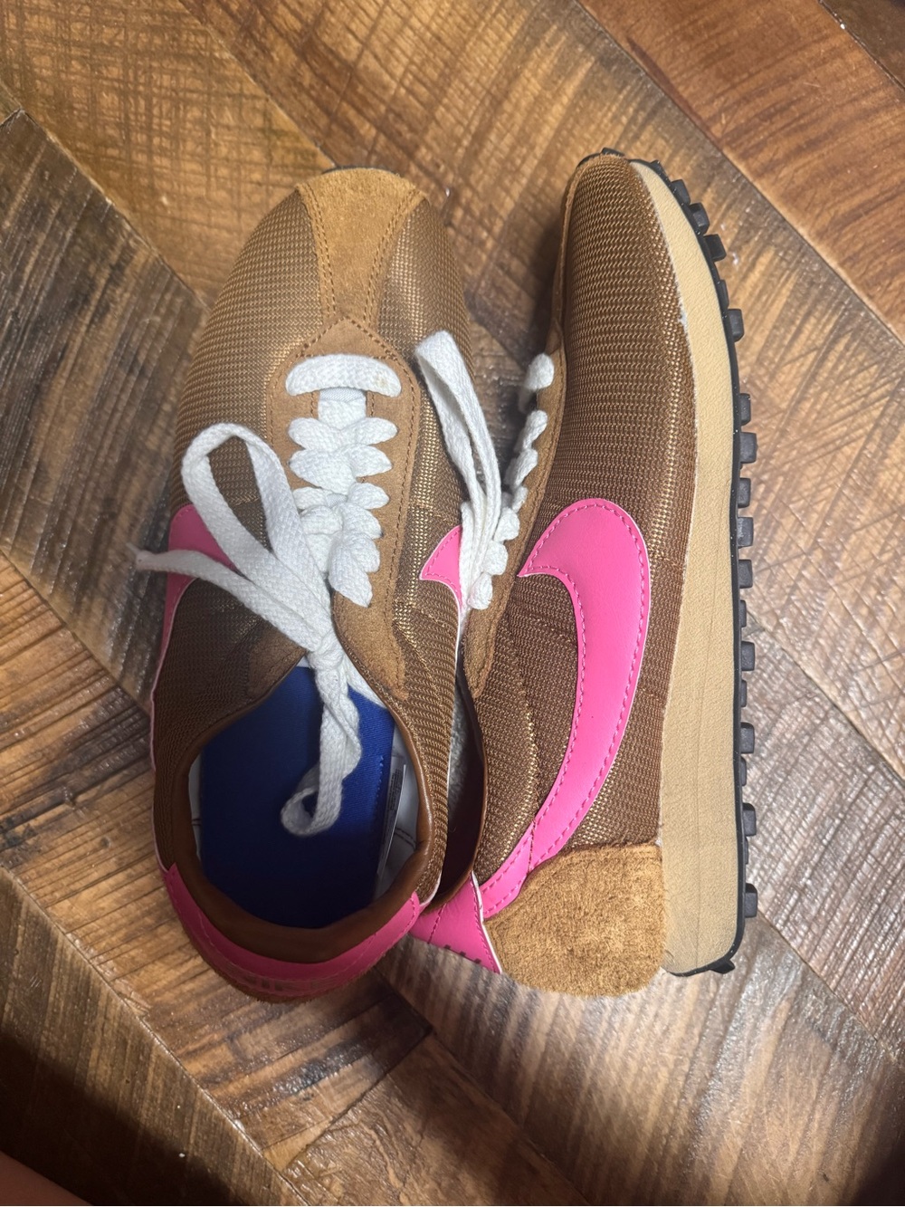 Nike Women's Brown Sneakers with Pink Swoosh